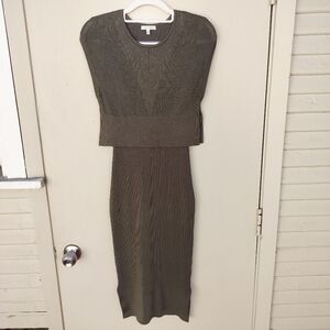 Ronny Kobo Collection Olive Green Midi Ribbed Sweater Dress with Layered Look